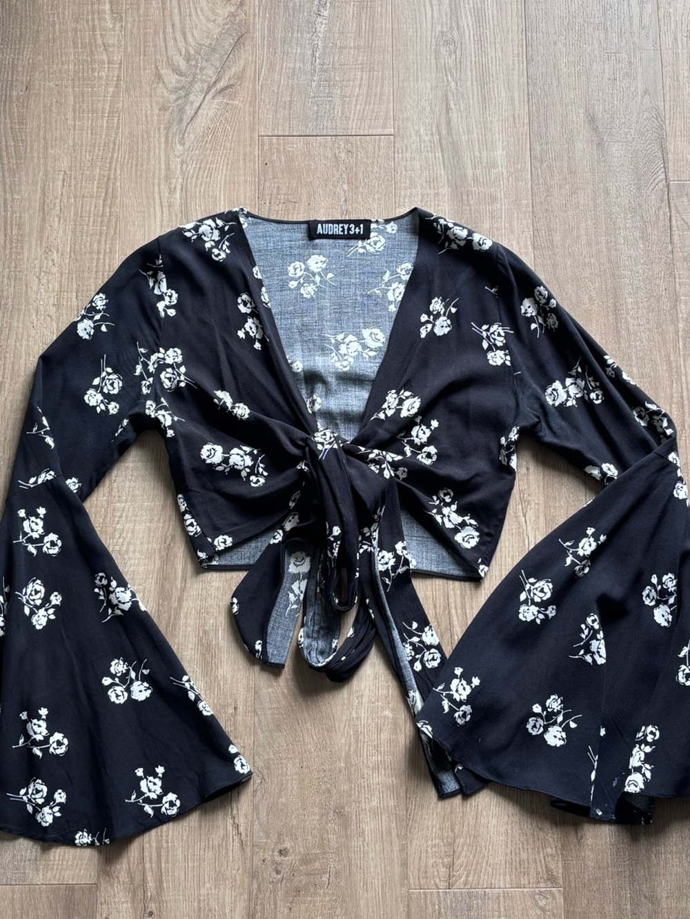 Audrey 3+1 Black Floral Wrap Top